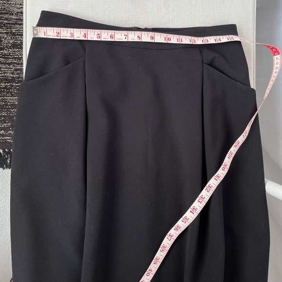Pink Tartan (8) black gabardine midi skirt with pockets and soft front pleats. - Picture 6 of 14
